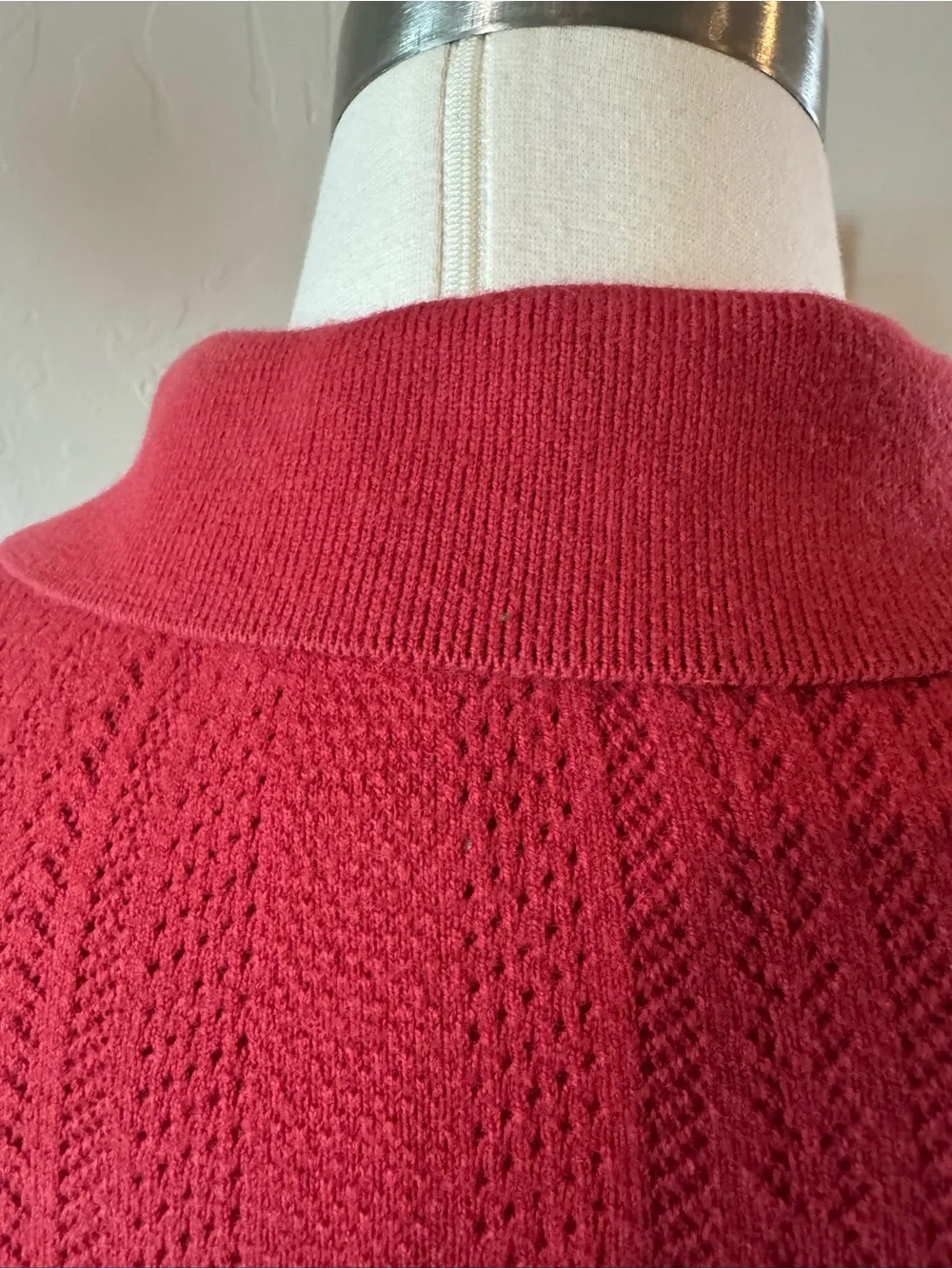 Cabi Athena Crimson Pointelle V-Neck Pullover